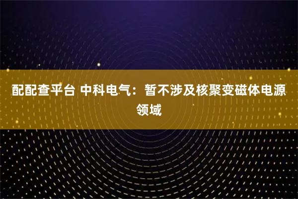 配配查平台 中科电气：暂不涉及核聚变磁体电源领域